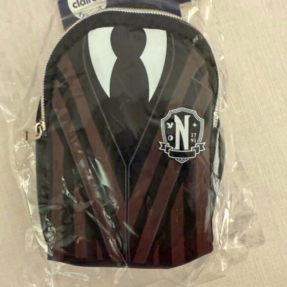 Exclusive Claires Wednesday Addams Keychain Bag Black Stripe Detail Neon Tuesday - Picture 2 of 8